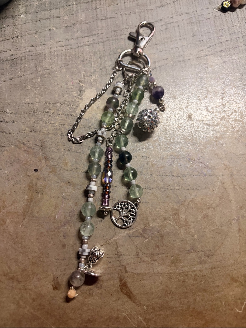 Handmade Green Beaded Tree of Life Bag Charm / Keychain